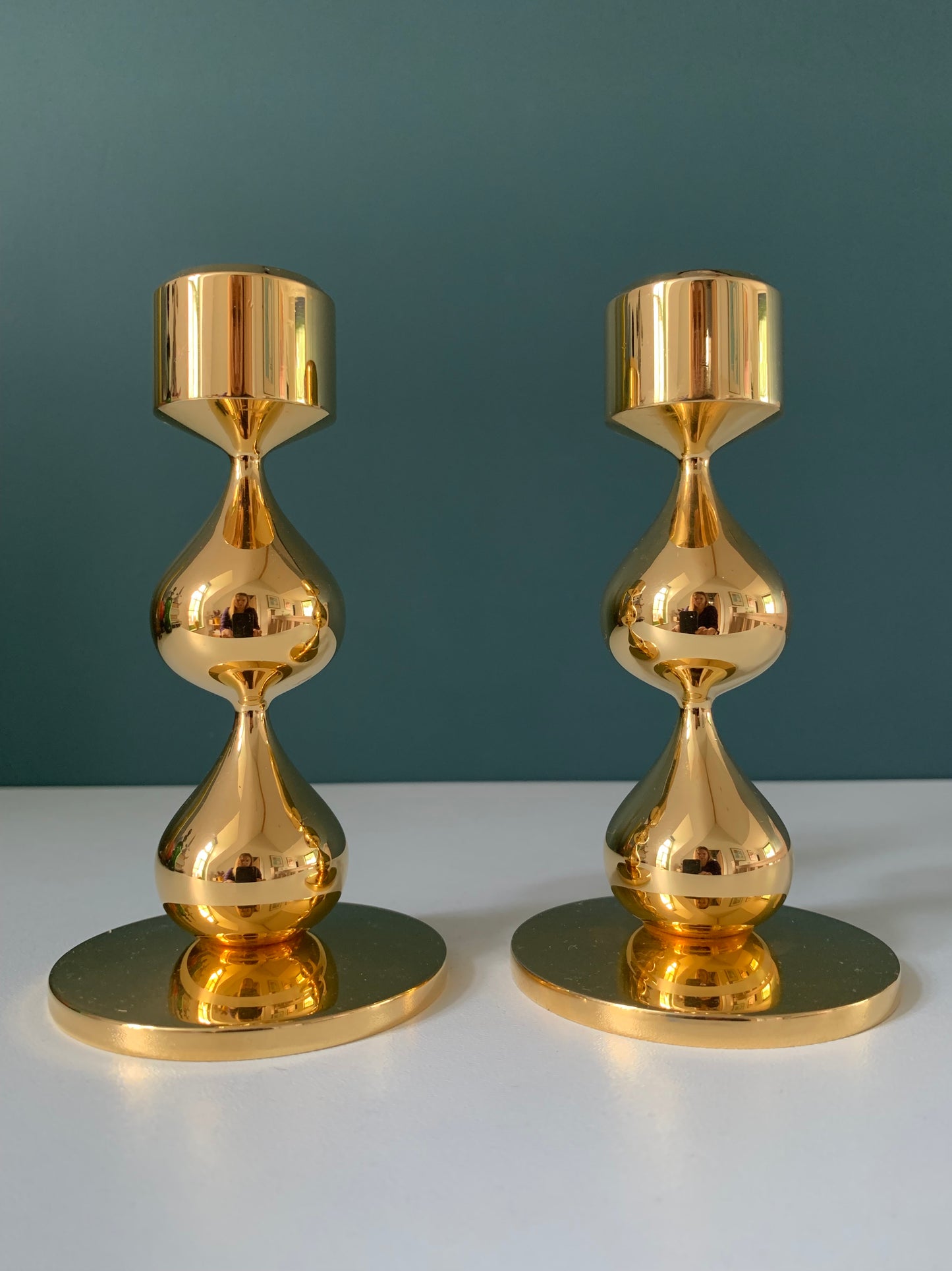 Asmussen 2 Drop Danish Gold Plated Candle Stick Holder 1970s Hamlet