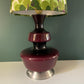 Large Mid Century Purple Glass 1960s Hooped Table Lamp incl Vintage Fabric Shade