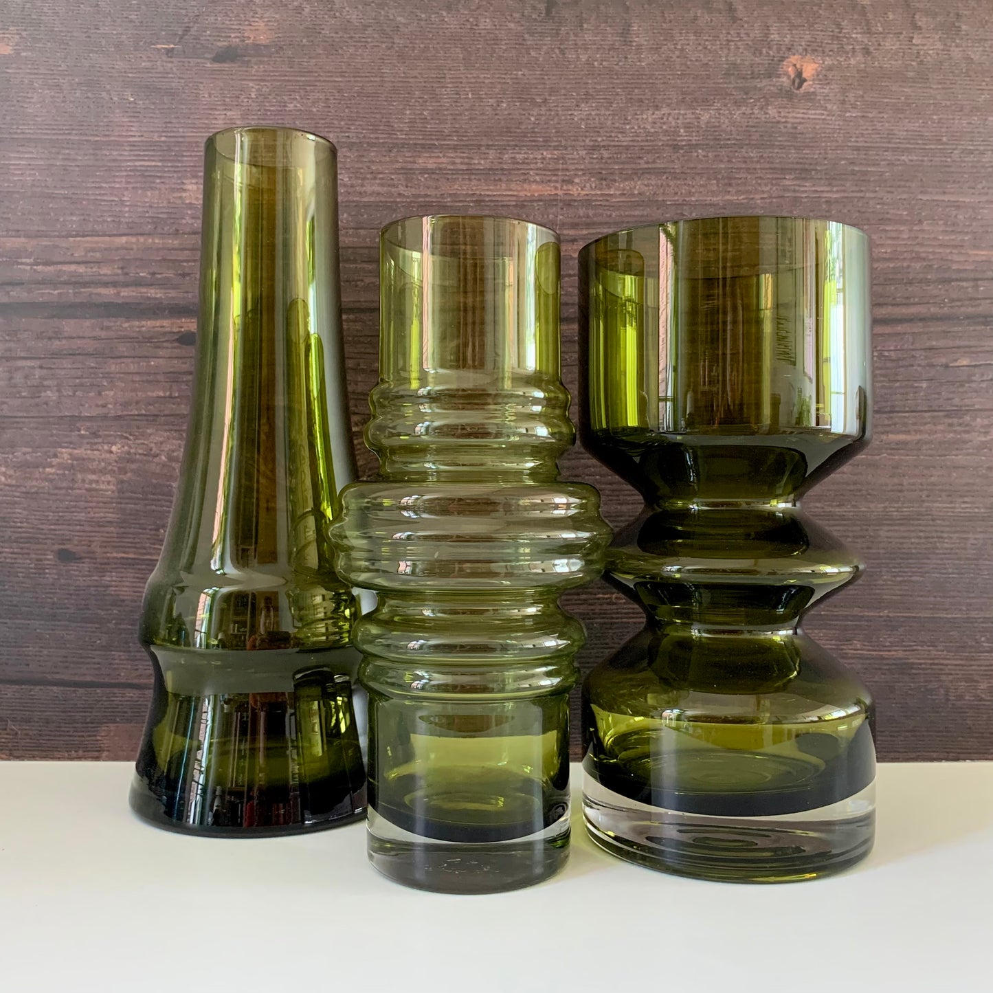 Riihimaki Olive Green Glass Vase Tulppaani Tamara Aladin Avocado Khaki 1970s Space Age