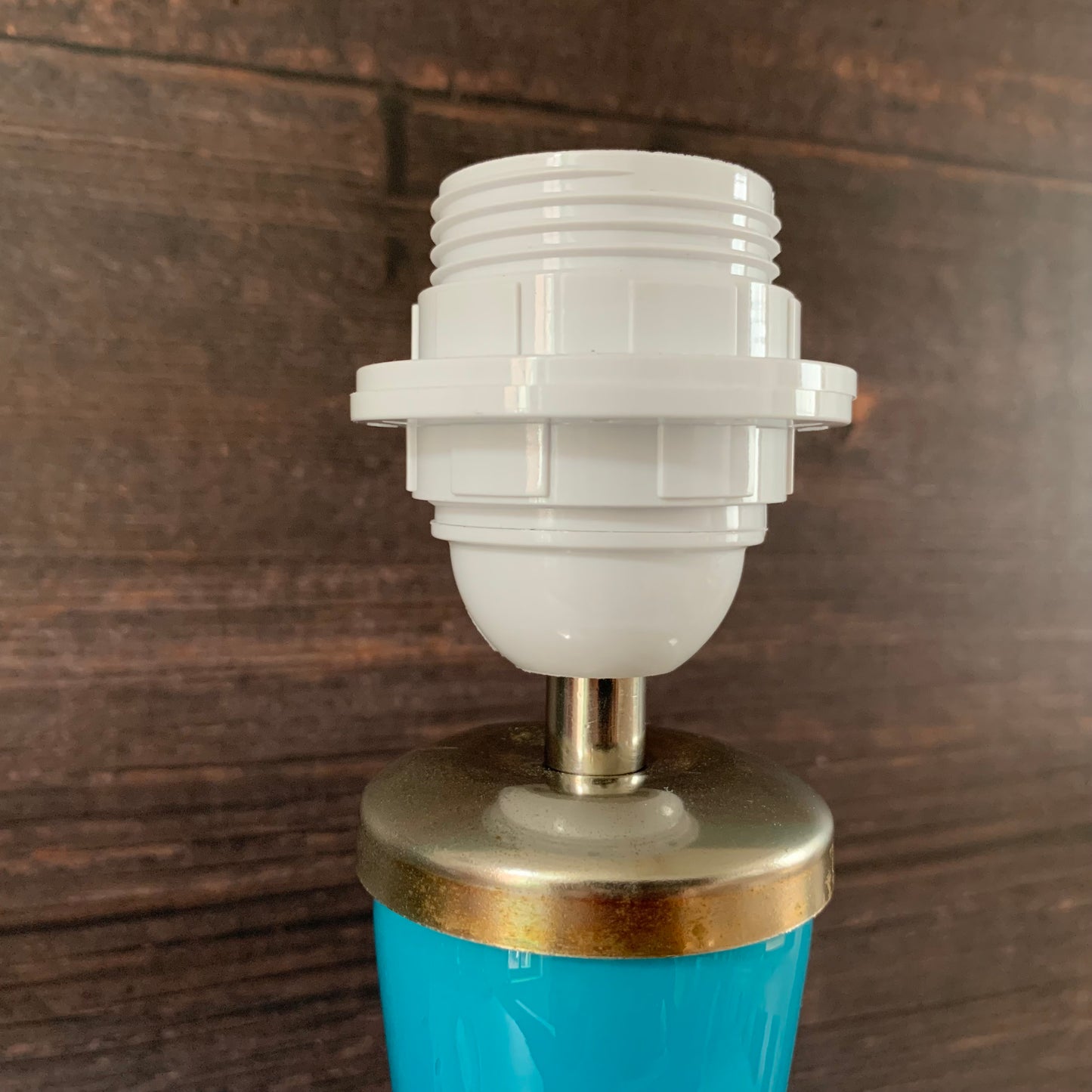 Mid Century Empoli Italian Teal Blue Turquoise Hooped Glass Table Lamp