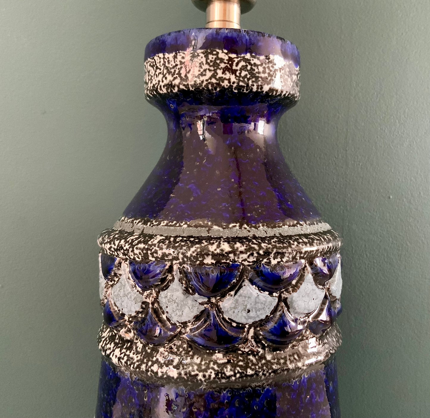 Mid Century Italian Cobalt Blue Silver Pottery Table Lamp Bitossi Ceramic 1960s 1970s