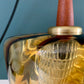 Mid Century Danish Swedish Amber Glass Teak Pendant Ceiling Lamp Scandinavian Light