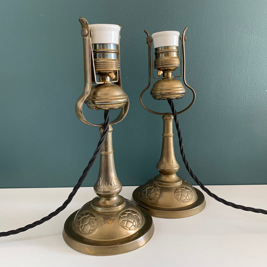 2x Vintage Danish Brass Table Lamps Ships Light Retro Vintage Art Deco Lighting