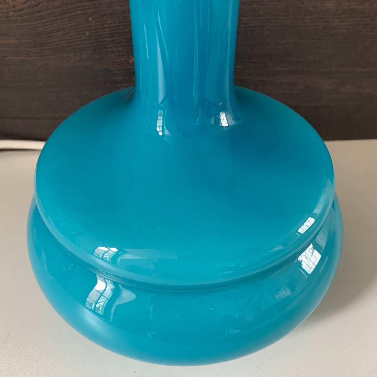 Mid Century Empoli Italian Teal Blue Turquoise Hooped Glass Table Lamp