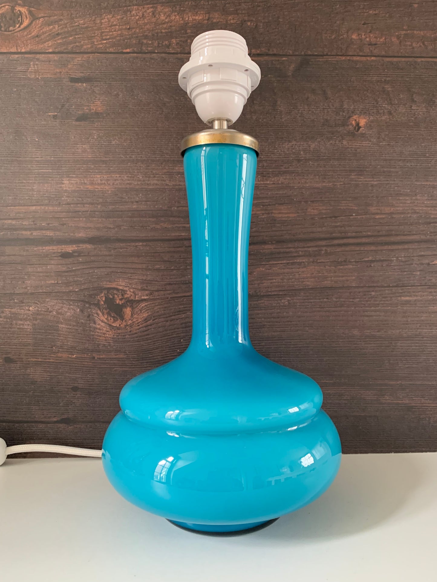 Mid Century Empoli Italian Teal Blue Turquoise Hooped Glass Table Lamp
