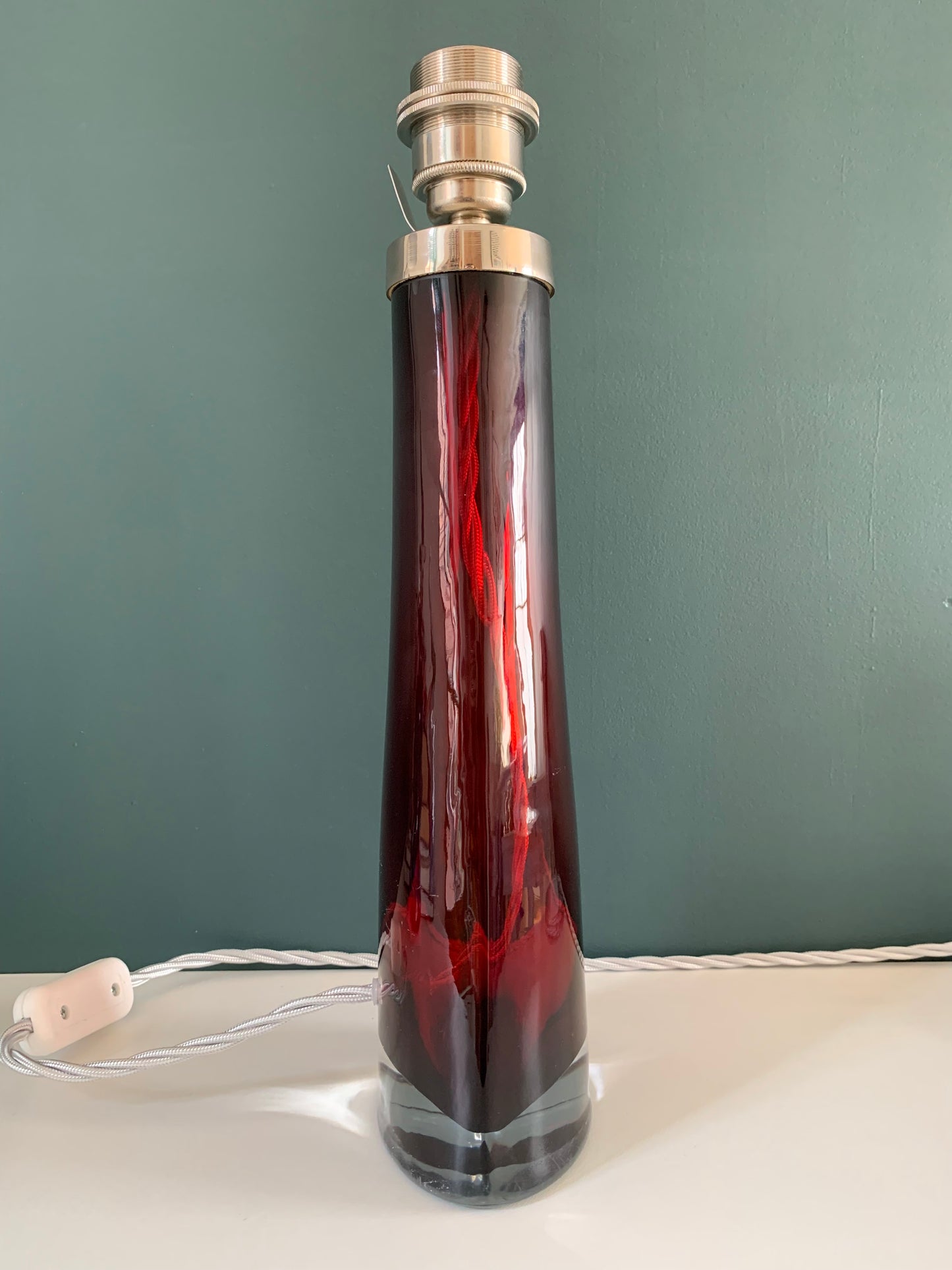 LARGE Orrefors Ruby Red Swedish Crystal Glass 1960s Table Lamp Carl Fagerlund Design