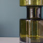 Riihimaki Olive Green Cog Glass Vase 1960s 1970s Khaki Avocado Camshaft Industrial Style Finnish Retro