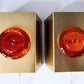 Pair (2) Danish Swedish Orange Glass Sconce Wall Lamps Lights Retro Vintage