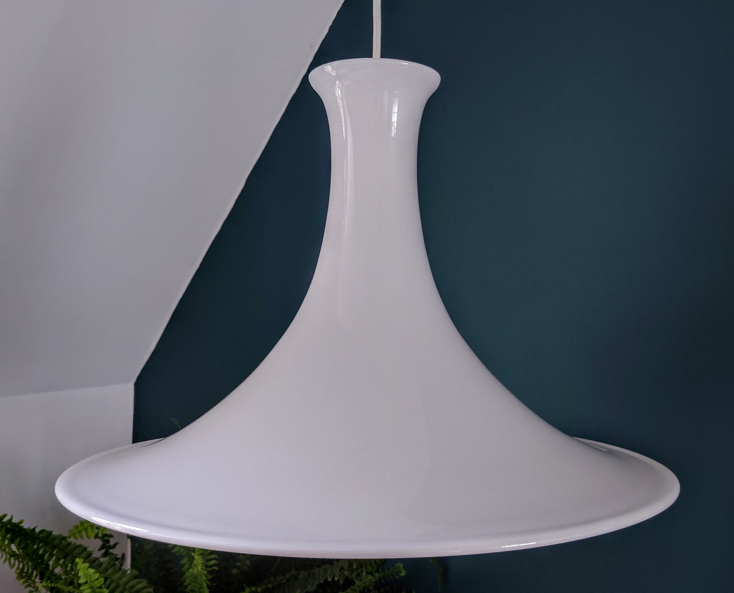 HUGE Holmegaard Danish White Glass Pendant Lamp Ceiling Light Mandarin 1980s Retro Scandinavian Scandi Design Style