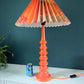 Mid Century Orange Hooped Wood Table Lamp with Original Vintage Danish Lampshade 1970s