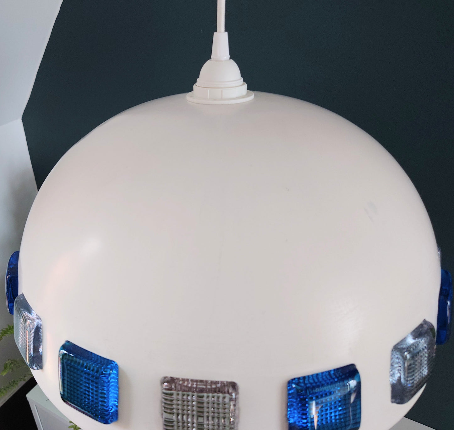 Swedish Danish Erik Hoglund Teal Blue Glass Pendant Lamp 1960s Space Age Lighting