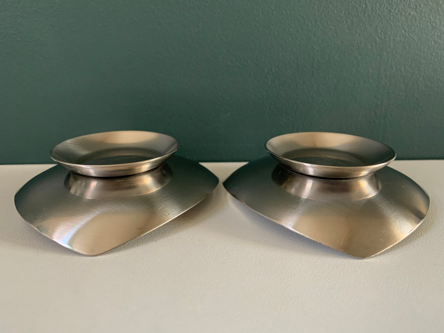 Vintage Stelton Danish Steel Triangle Tealight Candle Holders Votive Modernist 1970s