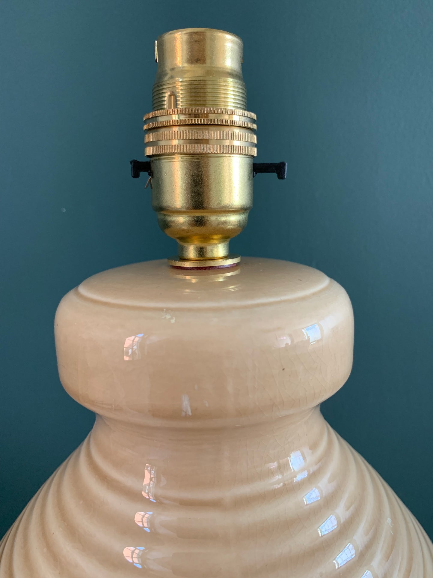 Vintage English Staffordshire Peach Ceramic Table Lamp Brentleigh Ware 1950s British