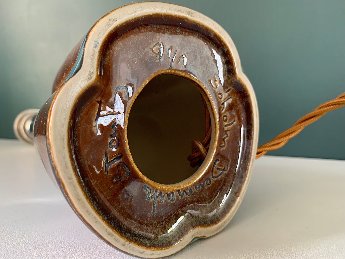 Soholm Pottery Blue Amber Danish Table Lamp Vintage 1960s Retro 940