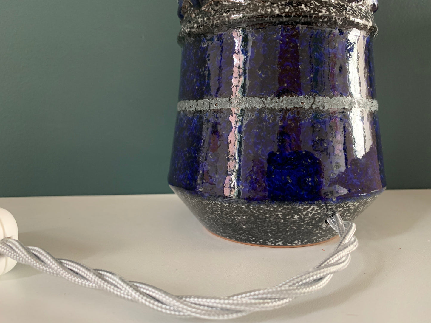 Mid Century Italian Cobalt Blue Silver Pottery Table Lamp Bitossi Ceramic 1960s 1970s