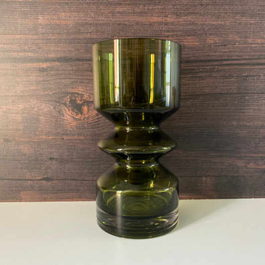 Riihimaki Olive Green Glass Vase 1960s 1970s 1472 Khaki Avocado Style Finnish Retro