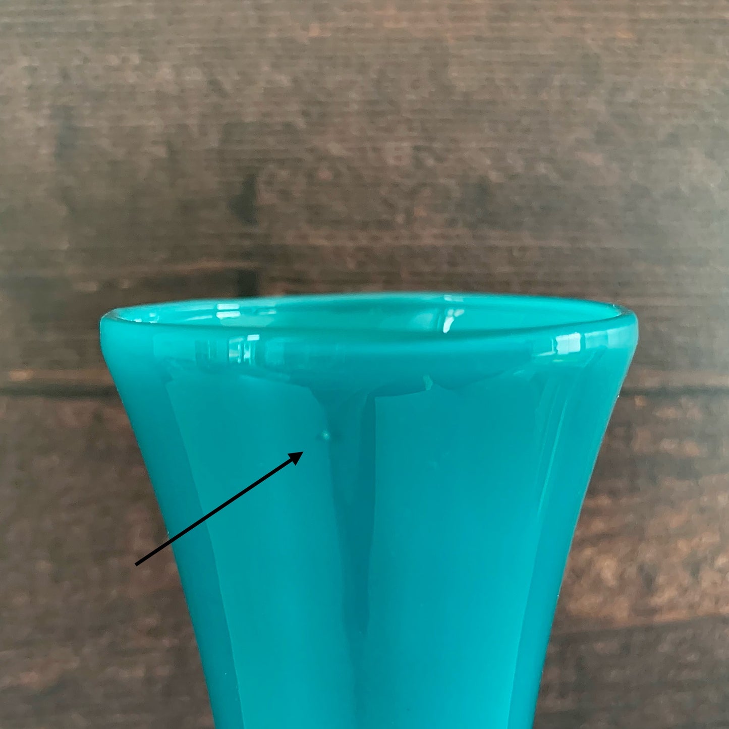 Mid Century Empoli Italian Teal Blue Glass Vase Hooped Cased