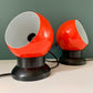 PAIR Danish Frandsen Ball Table Lamps 2X Red Enamel 1970s Vintage Retro Light Atomic Era