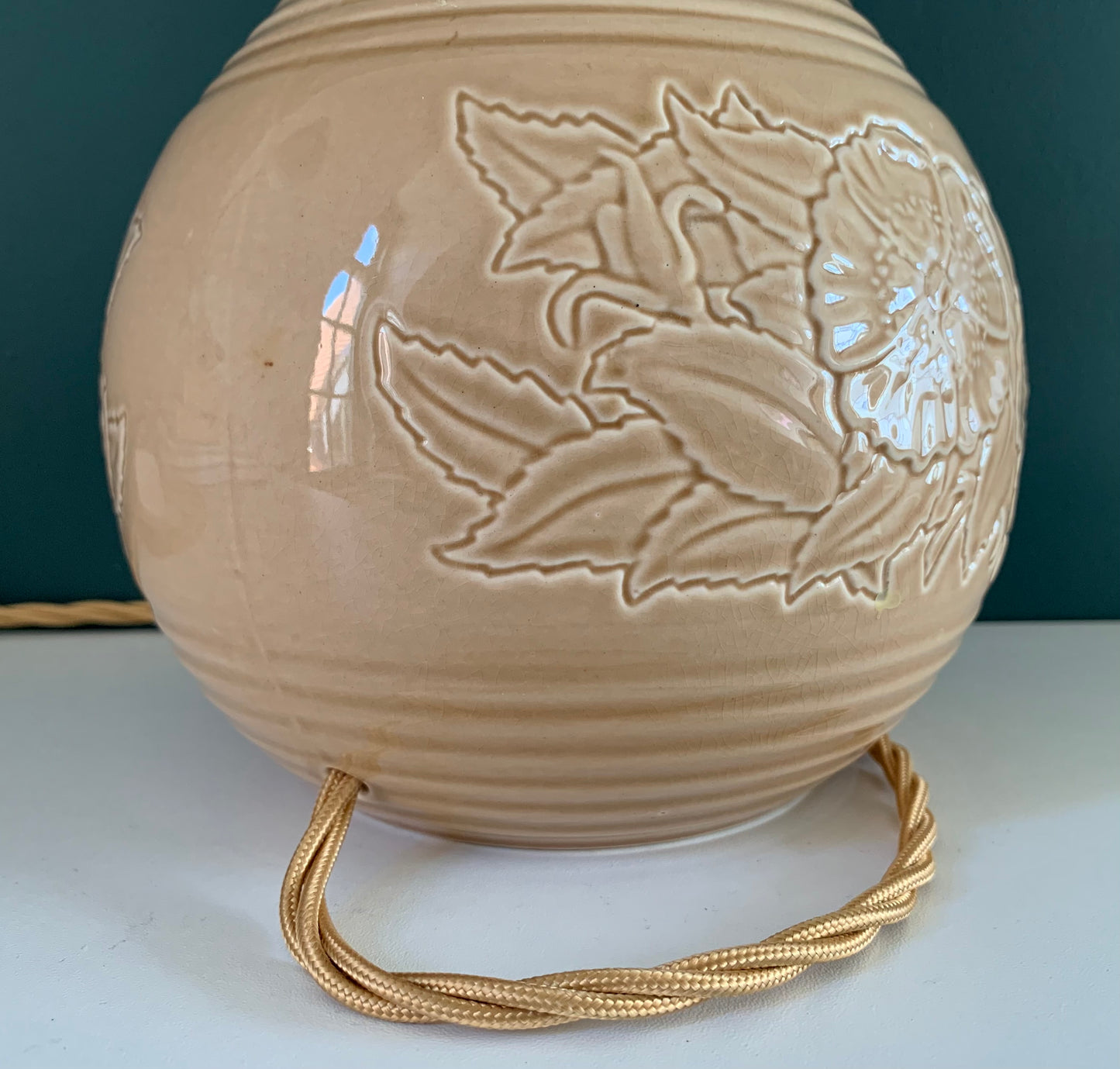 Vintage English Staffordshire Peach Ceramic Table Lamp Brentleigh Ware 1950s British