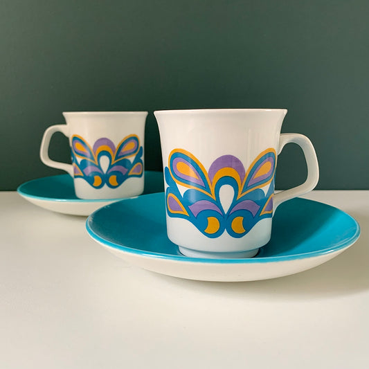 J&G Meakin Purple Nova  Ceramic Espresso Cups & Saucers British English 1960s 1970s Gifts Presents