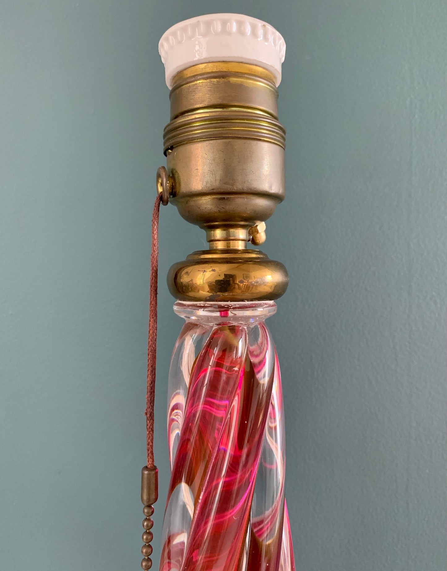 Large Val St Lambert Pink Crystal Glass Table Lamp 1930s 1940s