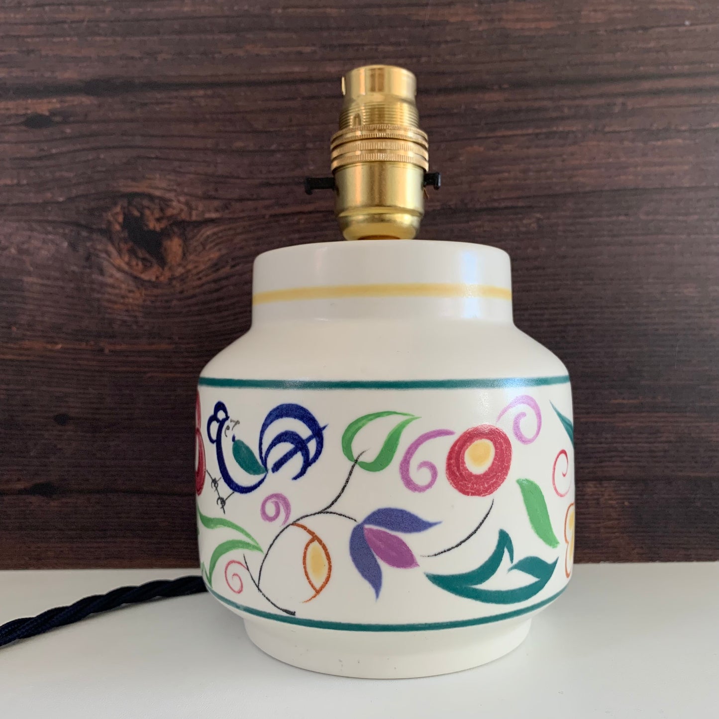 Vintage English Poole Pottery Floral Ceramic Table Lamp 1950s British