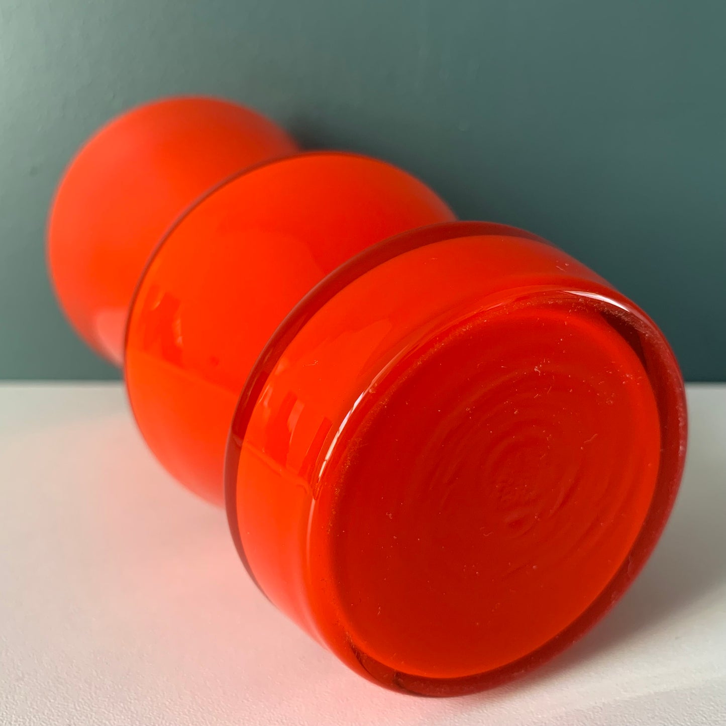 Lindshammar Swedish Orange Hooped Glass Vase 1960s 1970s Vintage Retro Scandinavian