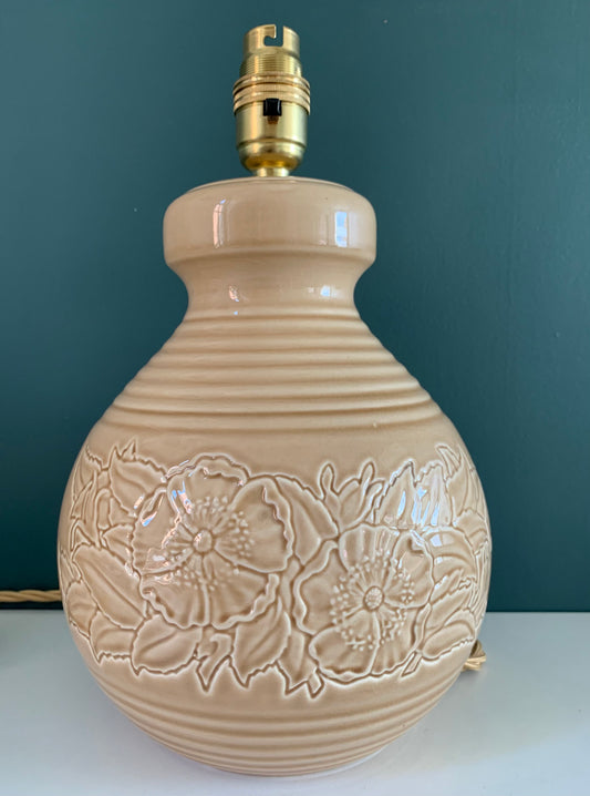 Vintage English Staffordshire Peach Ceramic Table Lamp Brentleigh Ware 1950s British