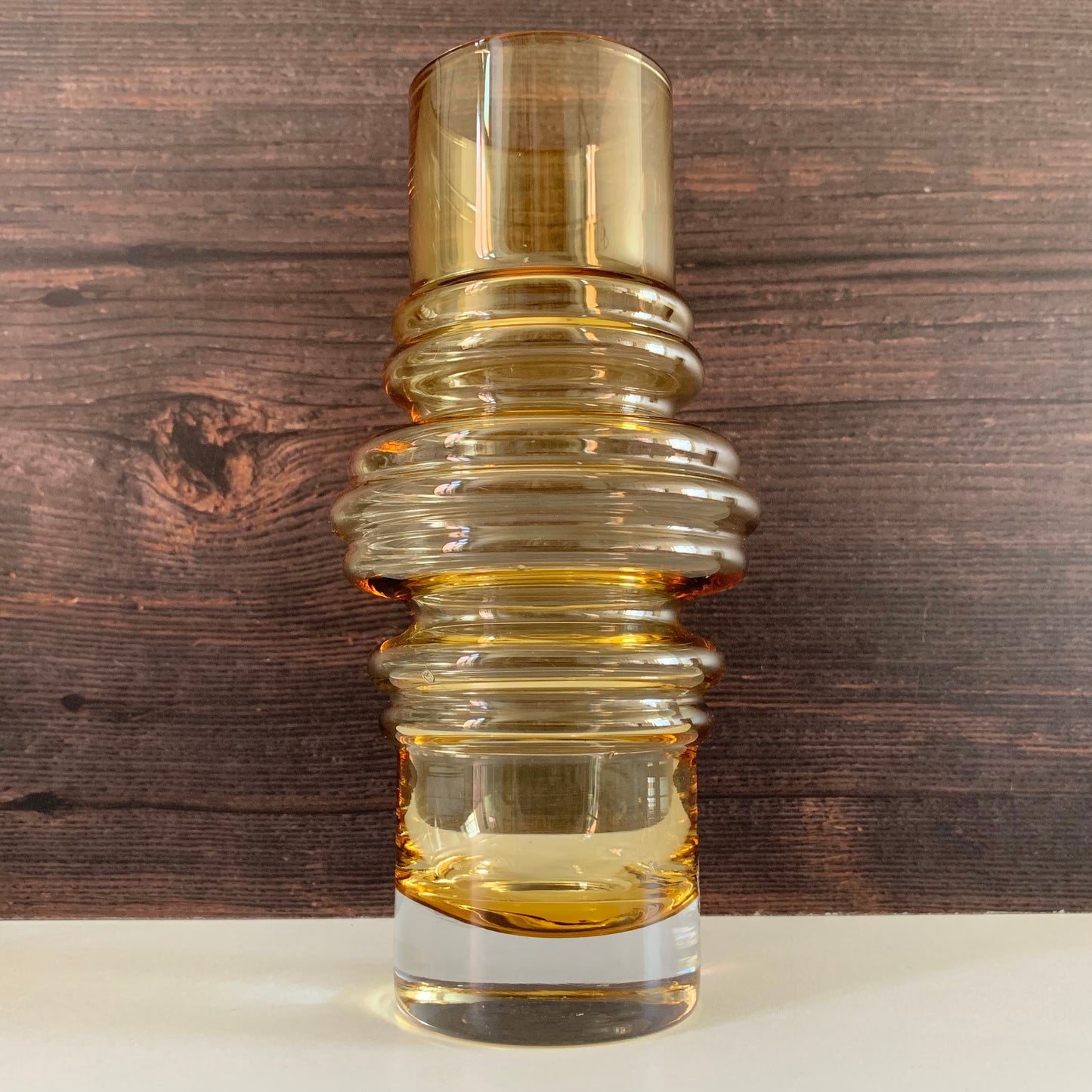 Vintage Riihimaki Finnish Amber Yellow Sputnik Glass Vase 1970s Space Age