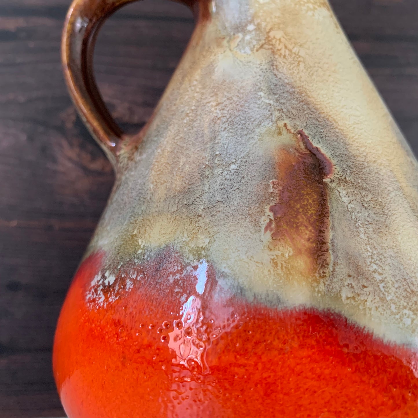 Mid Century Orange German Fat Lava Glaze Ceramic Jug Vase 1960s 1970s