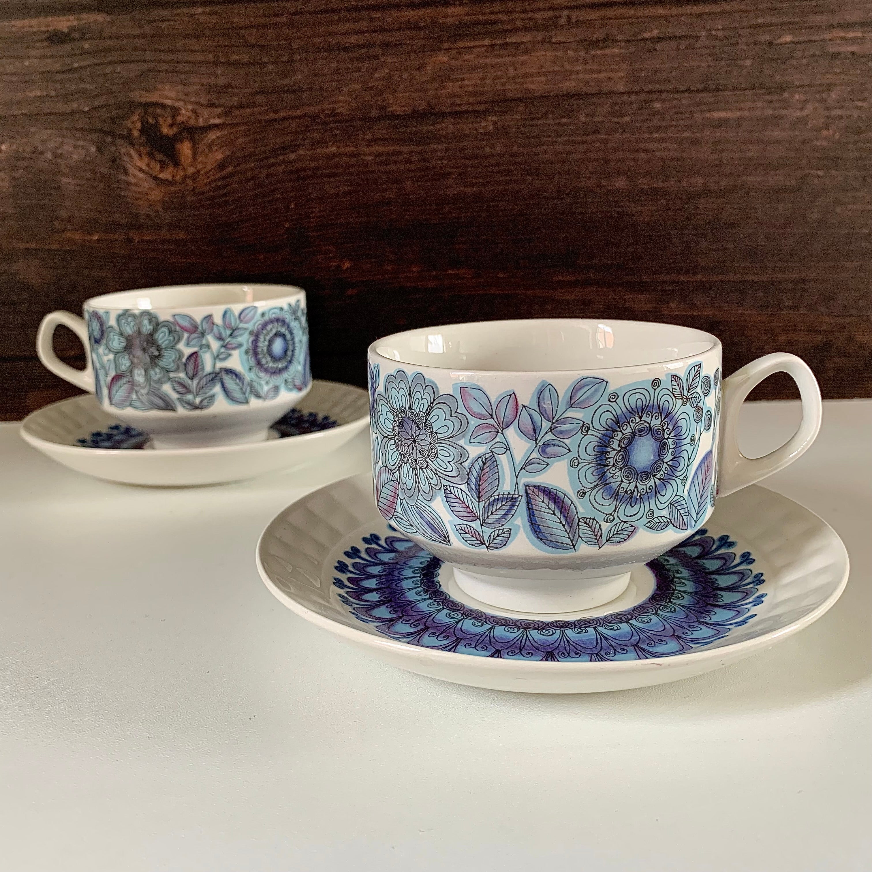 Vintage Pontesa Spain Blue Toledo Ceramic Cups & Saucers 1960s 1970s G –  Scandiwegians