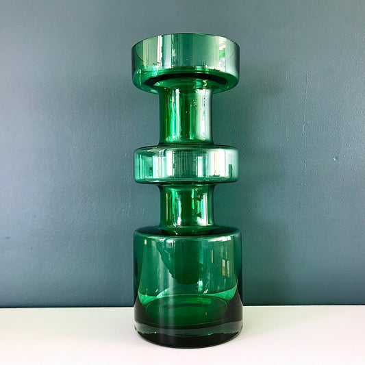 Riihimaki Emerald Green Cog Glass Vase 1960s 1970s Camshaft Industrial Style Finnish Retro