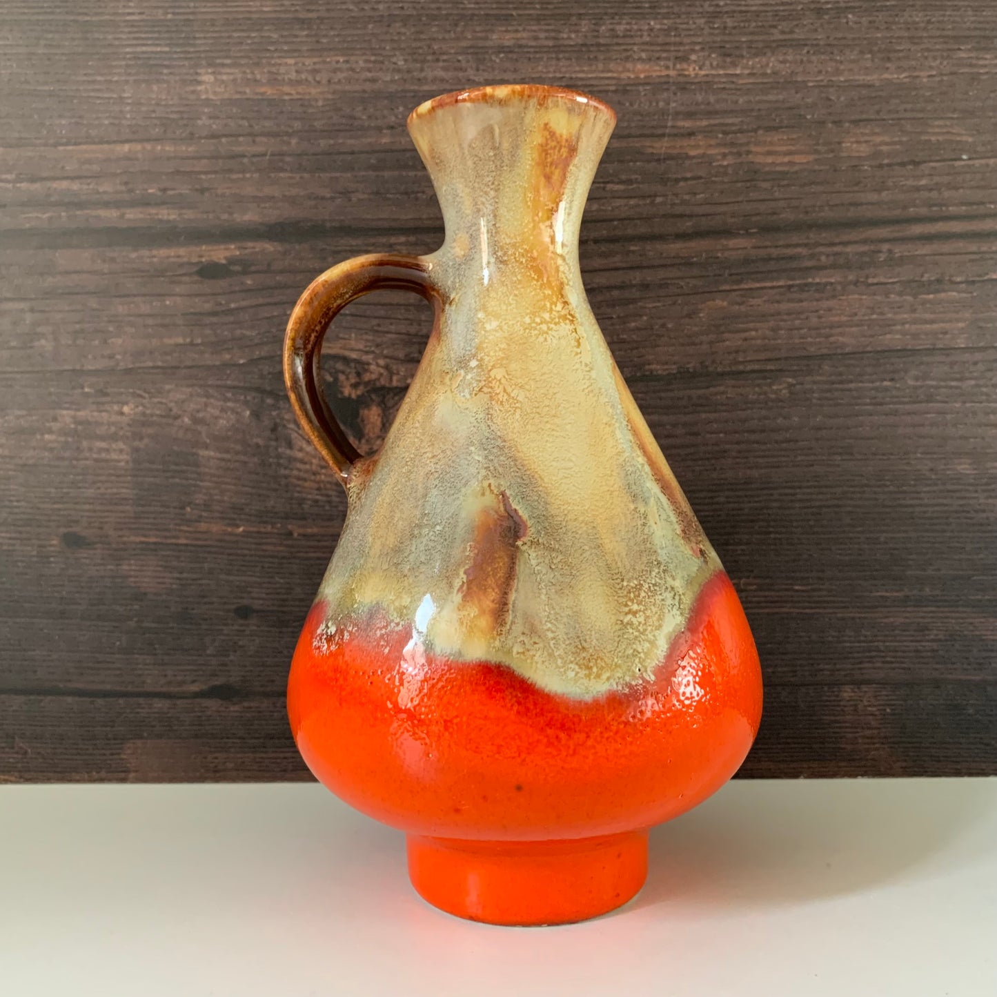 Mid Century Orange German Fat Lava Glaze Ceramic Jug Vase 1960s 1970s
