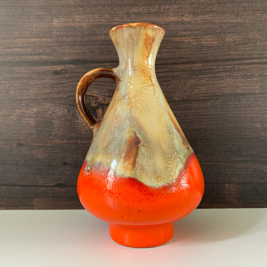 Mid Century Orange German Fat Lava Glaze Ceramic Jug Vase 1960s 1970s