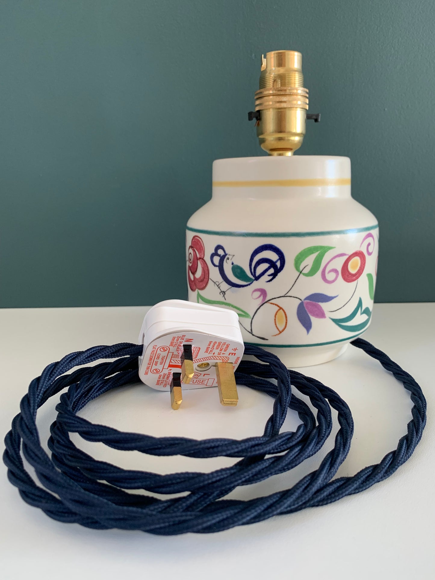 Vintage English Poole Pottery Floral Ceramic Table Lamp 1950s British