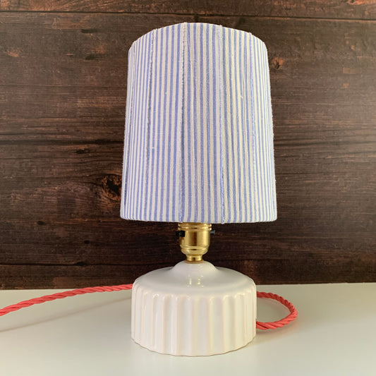 Vintage British English White Pink Ceramic Table Lamp 1970s 1980s Staffordshire Pottery