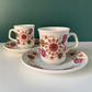 J&G Meakin Filigree Pink  Ceramic Espresso Cups & Saucers British English 1960s 1970s Gifts Presents