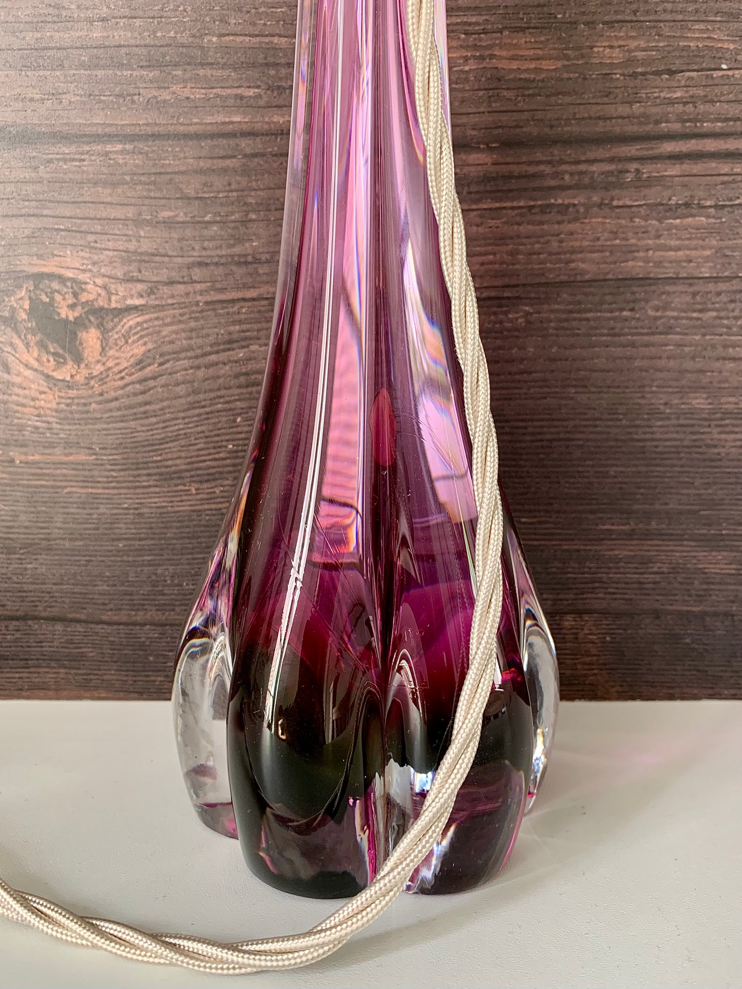 Large Val St Lambert Purple Crystal Glass Table Lamp 1960s 1970s