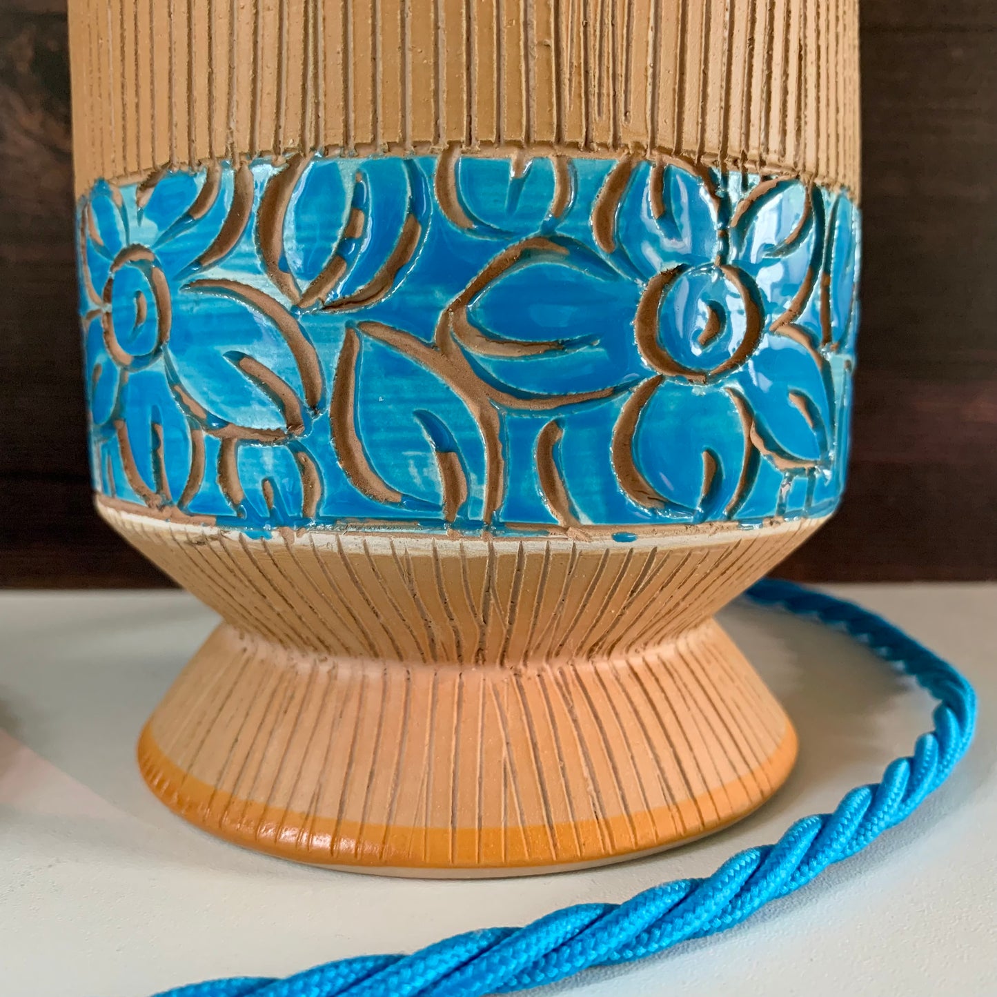Bitossi Rimini Blue Pottery Table Lamp Ceramic 1960s 1970s Turquoise