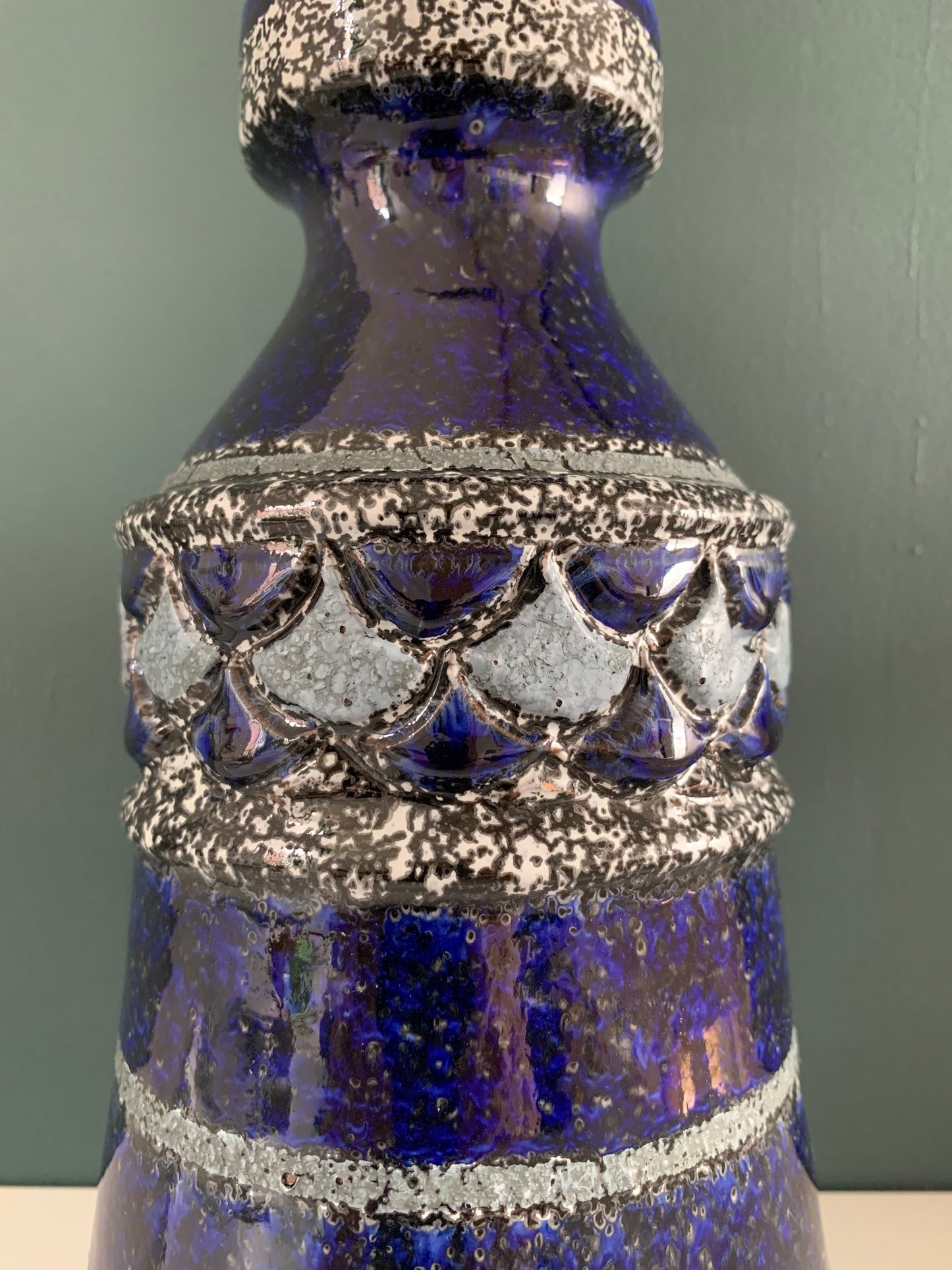 Mid Century Italian Cobalt Blue Silver Pottery Table Lamp Bitossi Ceramic 1960s 1970s
