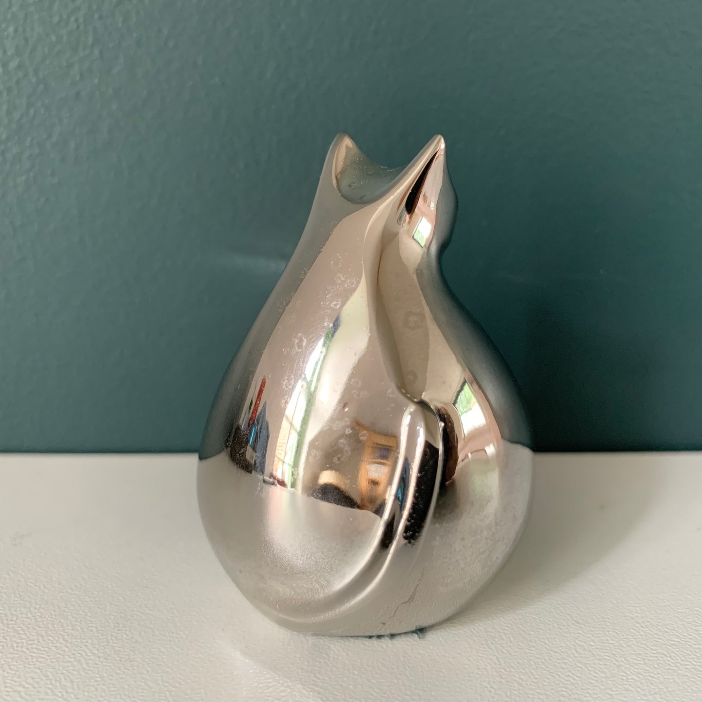 Boxed Dansk Designs Silver Cat Paperweight Swedish Danish Retro Vintage Office Job Work