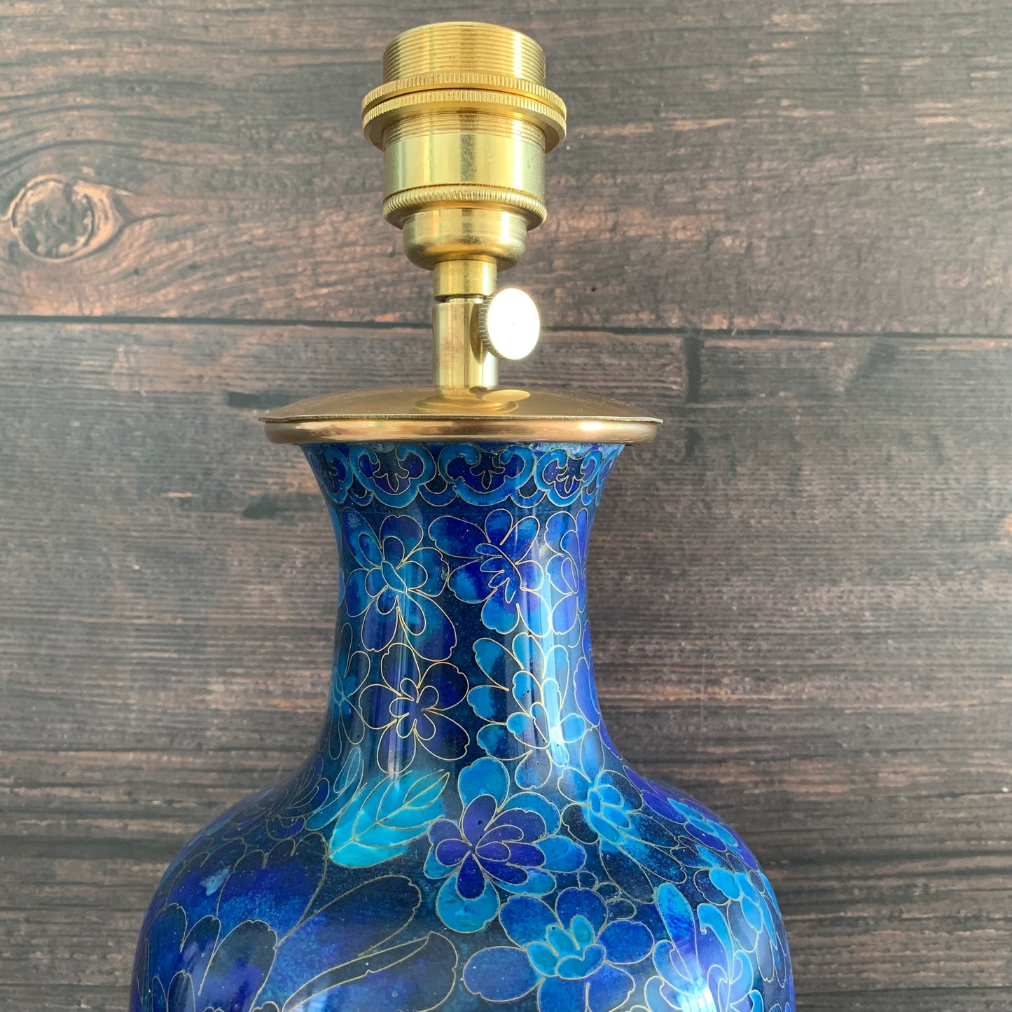 Large Turquoise Mid Century Chinese Cloisonne Copper Table Lamp