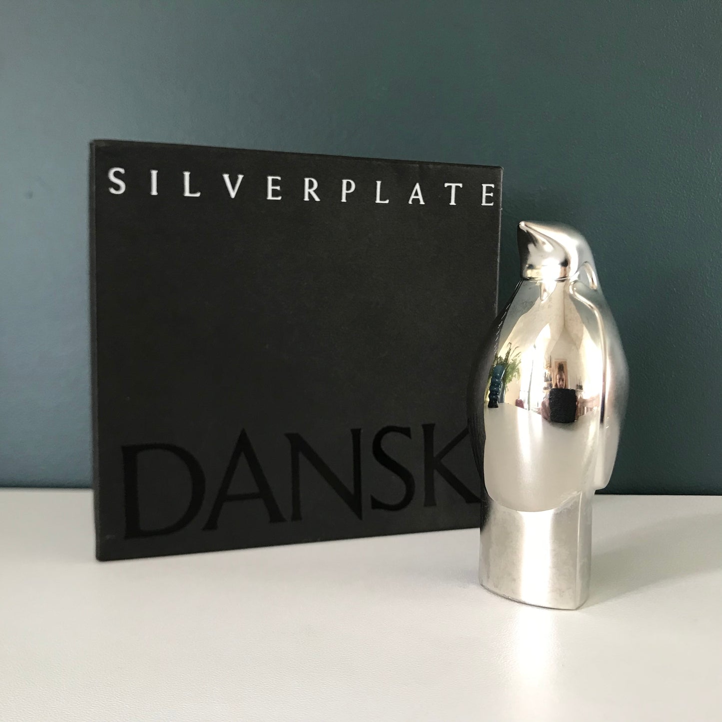 Boxed Dansk Designs Silver Penguin Paperweight Swedish Home Office Work Gift Present
