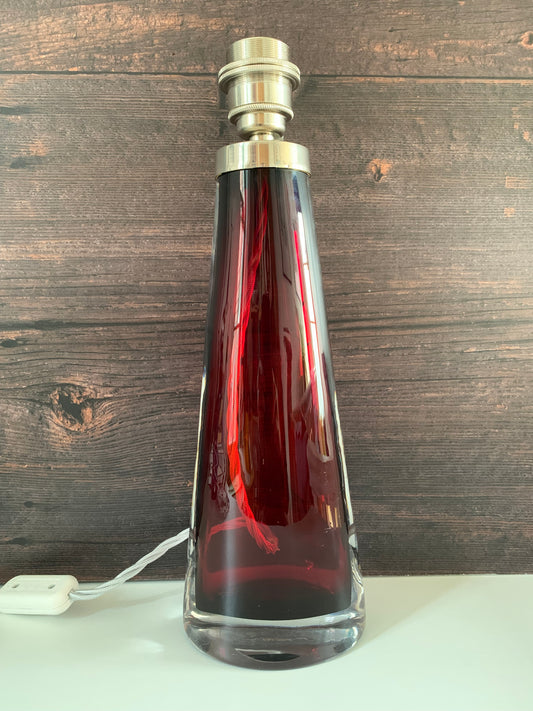 LARGE Orrefors Ruby Red Swedish Crystal Glass 1960s Table Lamp Carl Fagerlund Design