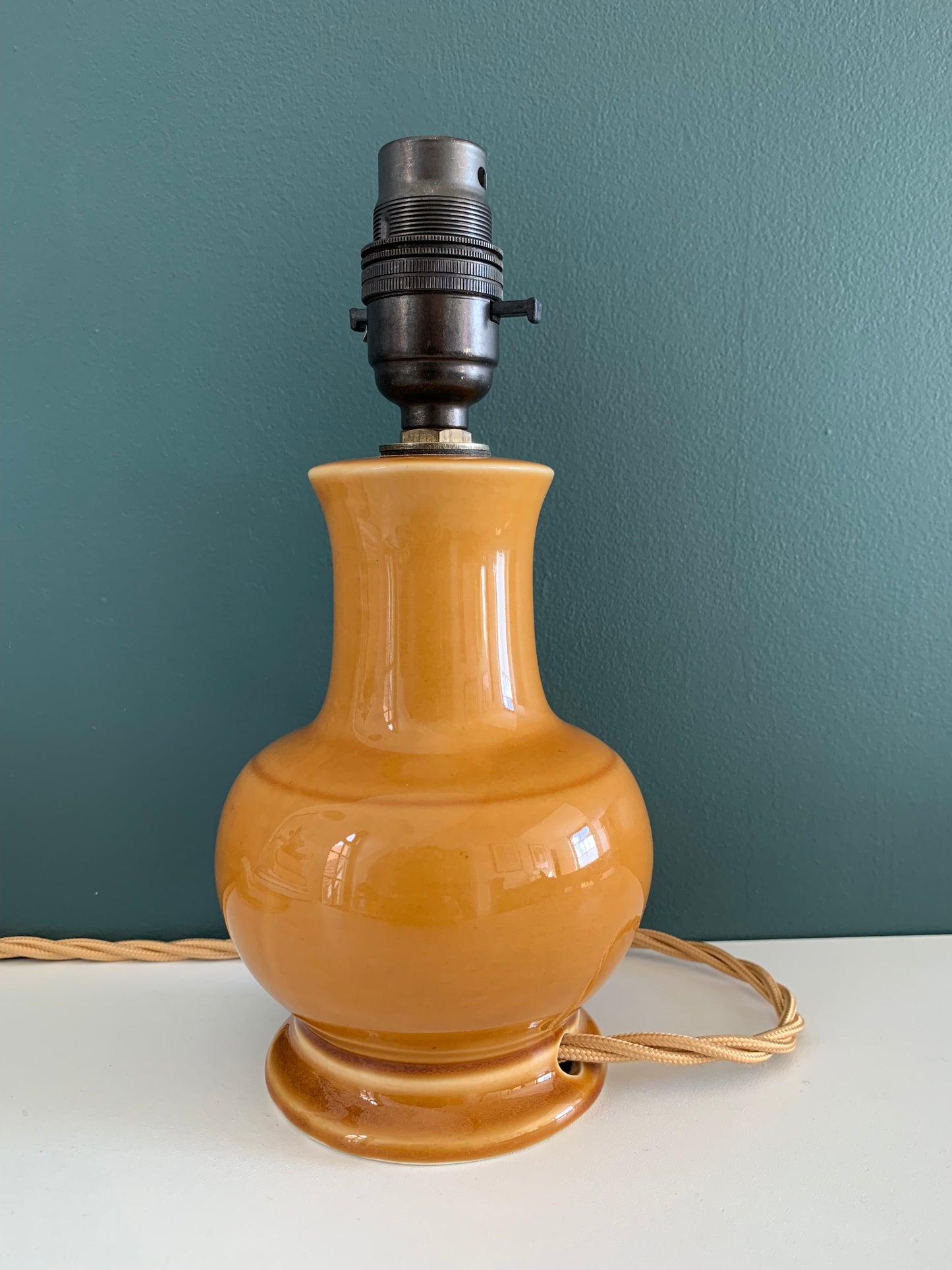 Vintage Staffordshire Mustard Yellow Ceramic Table Lamp British English 1960s