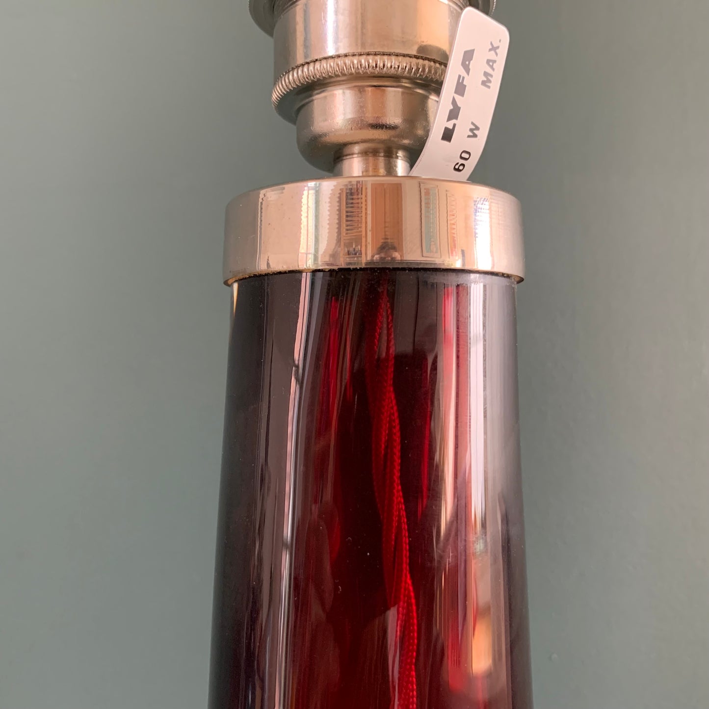 LARGE Orrefors Ruby Red Swedish Crystal Glass 1960s Table Lamp Carl Fagerlund Design