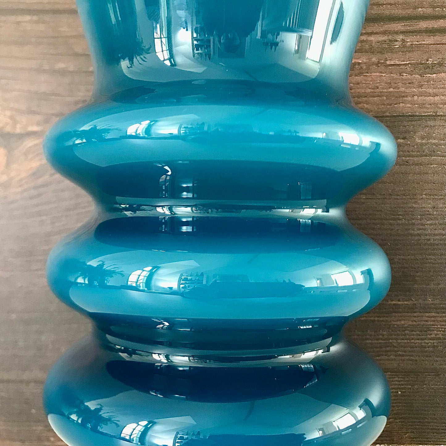 Aseda Swedish Blue Hooped Glass Vase Petrol Turquoise 1960s 1970s Retro