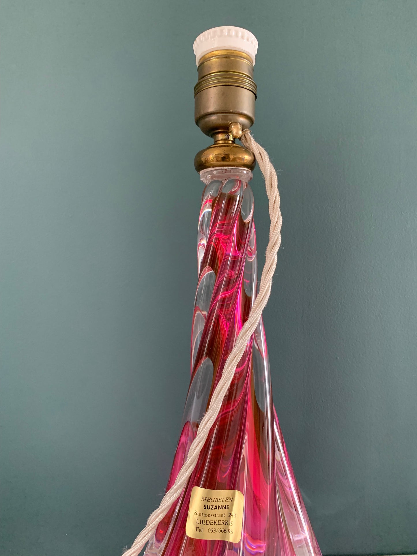 Large Val St Lambert Pink Crystal Glass Table Lamp 1930s 1940s