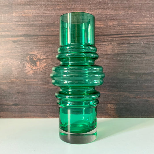 Riihimaki Green Glass Vase Tulppaani Tamara Aladin Vintage 1970s Space Age Sputnik