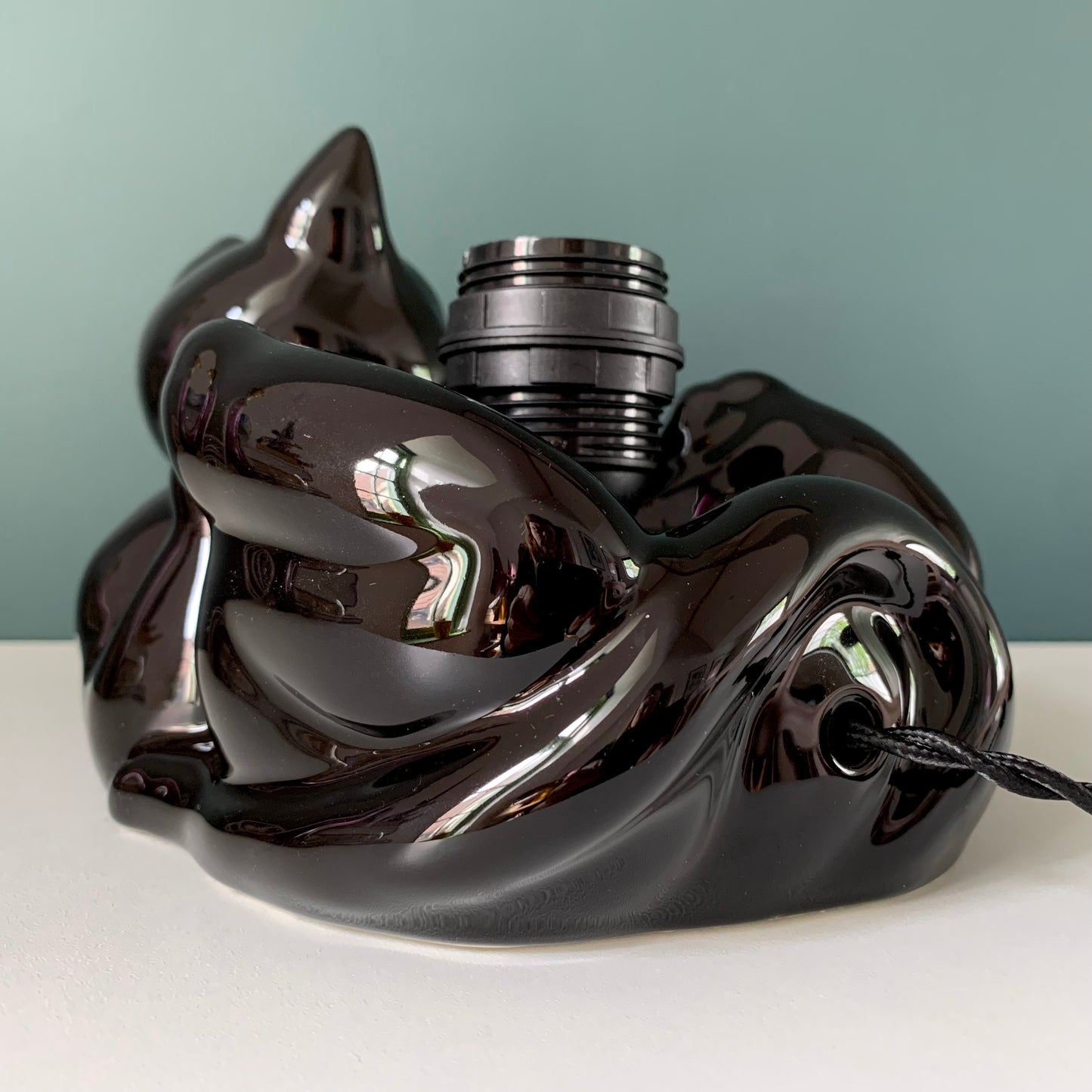 Vintage Black Cat Ceramic Table Lamp British English 1970s